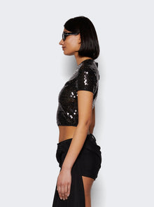 Women | Mugler | Shiny Sequin Crop Top | Black