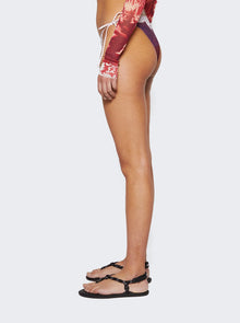Women | Jean Paul Gaultier | Cartouche Printed Bikini Bottom | Burgundy
