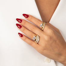 CZ Bezel Waved Band W/ Pear Stone Ring - Adina's Jewels