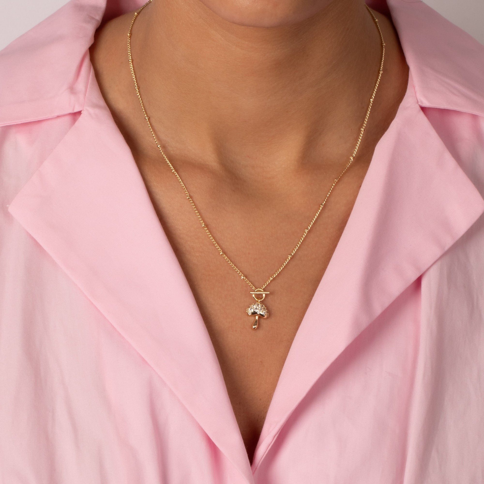 CZ Mushroom Toggle Pendant Necklace - Adina's Jewels