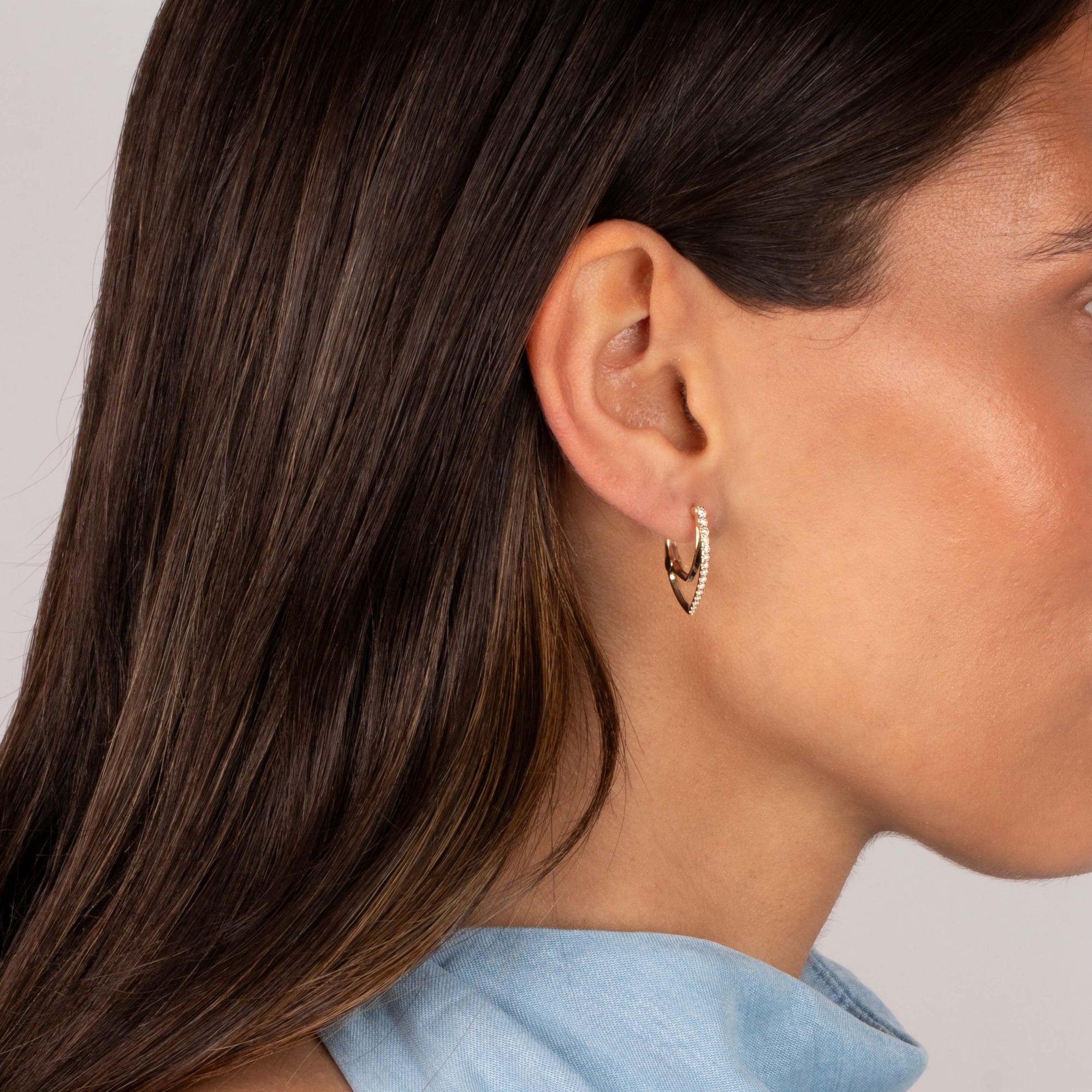 Diamond Pave Double V Huggie Earring 14K - Adina's Jewels