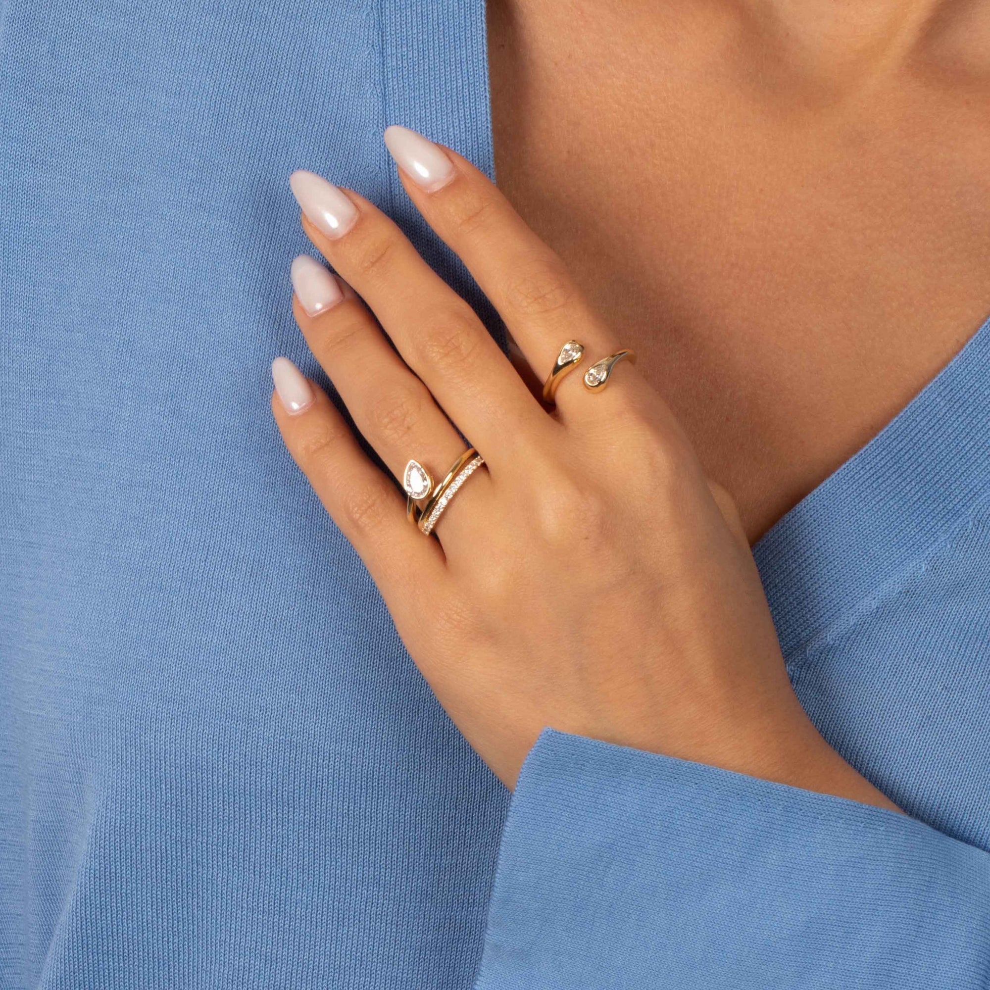 Solid/Pave CZ Pear Bezel Wrap Ring - Adina's Jewels