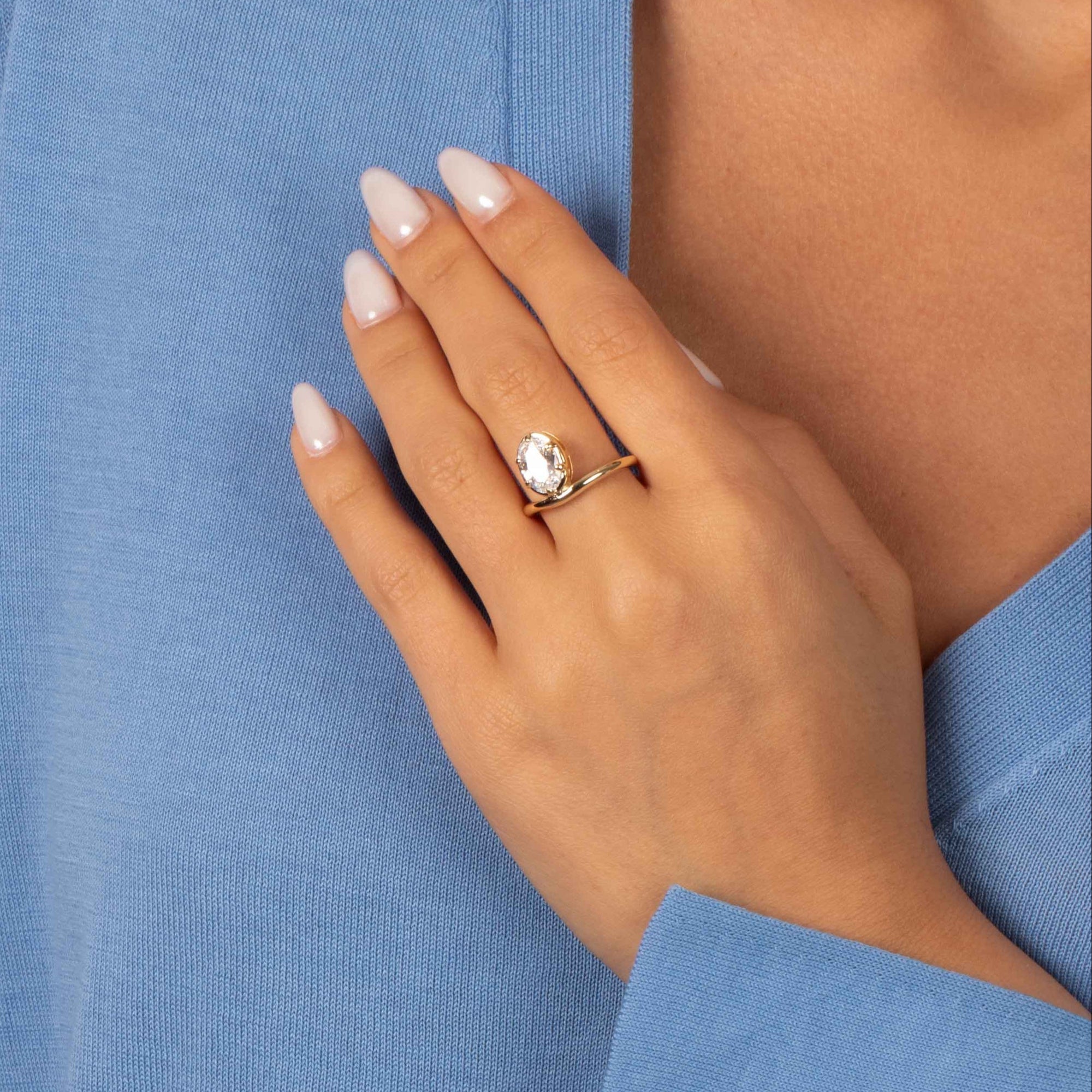 CZ Oval Bezel Adjustable Statement Ring - Adina's Jewels