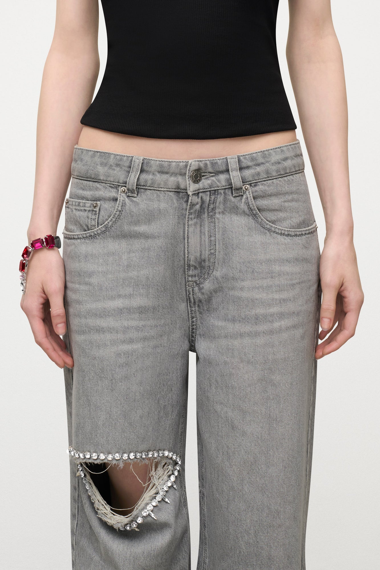 Ombre Pink Crystal Glass | Wrap Cuff Bracelet | Silver