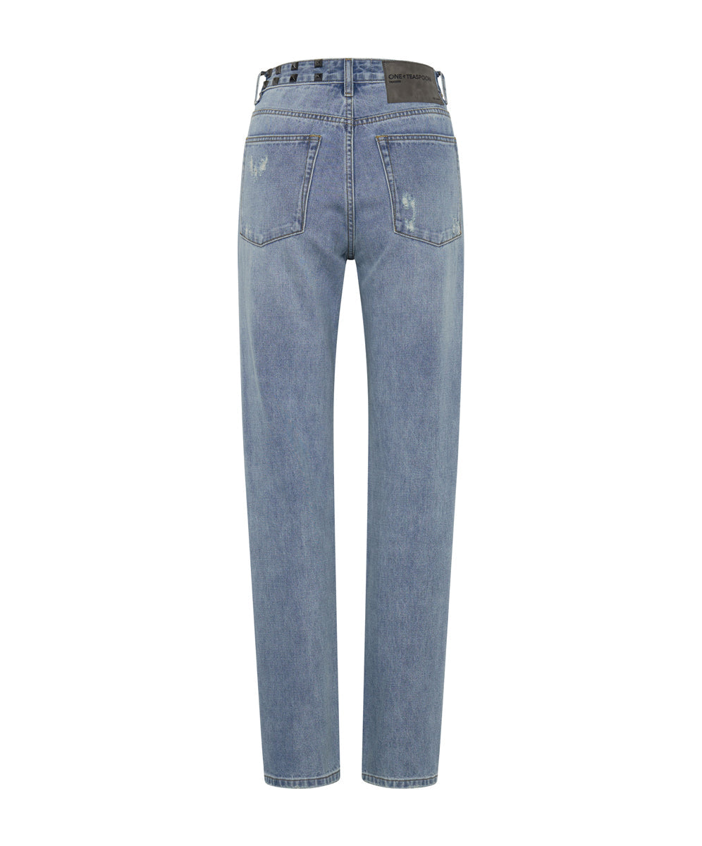 Truckers Mid Waist Straight Leg Denim Jeans | Hendrixe