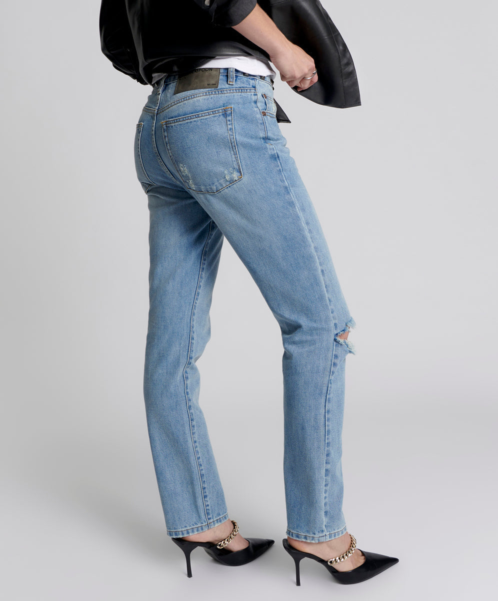 Truckers Mid Waist Straight Leg Denim Jeans | Hendrixe