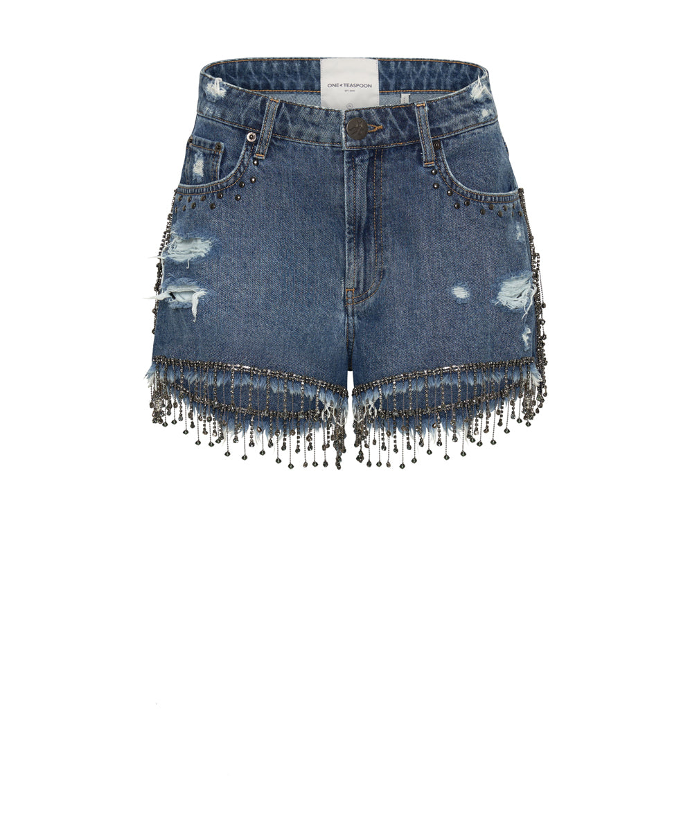 Truckers Mid Waist Relaxed Denim Shorts | Rosewood