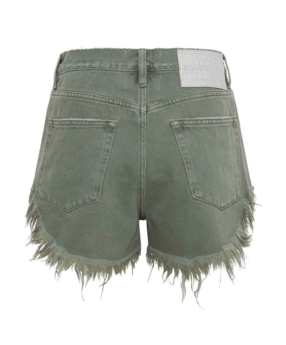 Outlaws Low Waist Mid Length Denim Shorts | Military Khaki