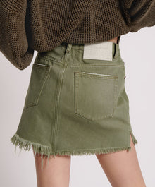 2020 High Waist Mini Denim Skirt | Military Khaki