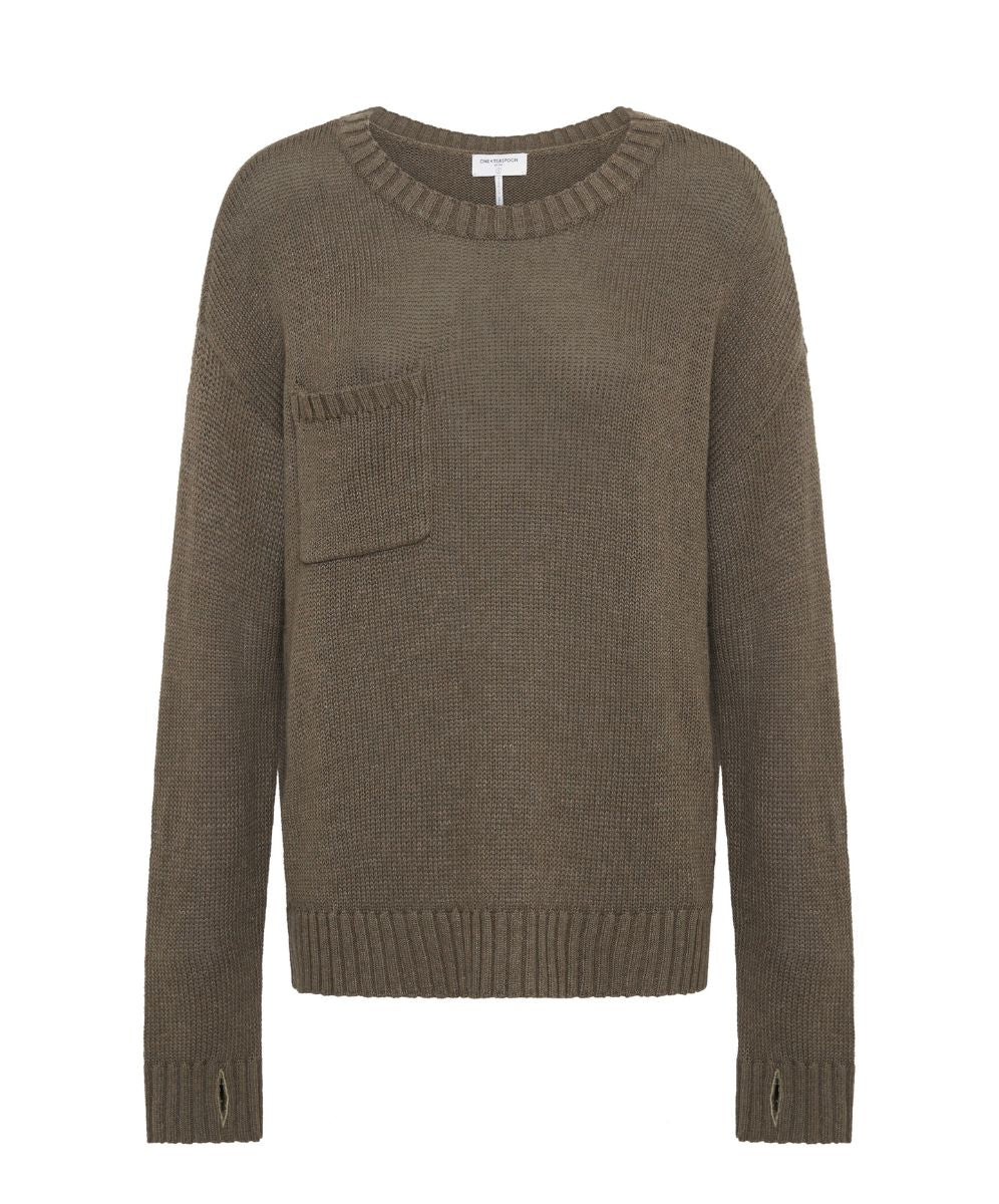 Classic Pocket Chunky Knit Sweater | Khaki