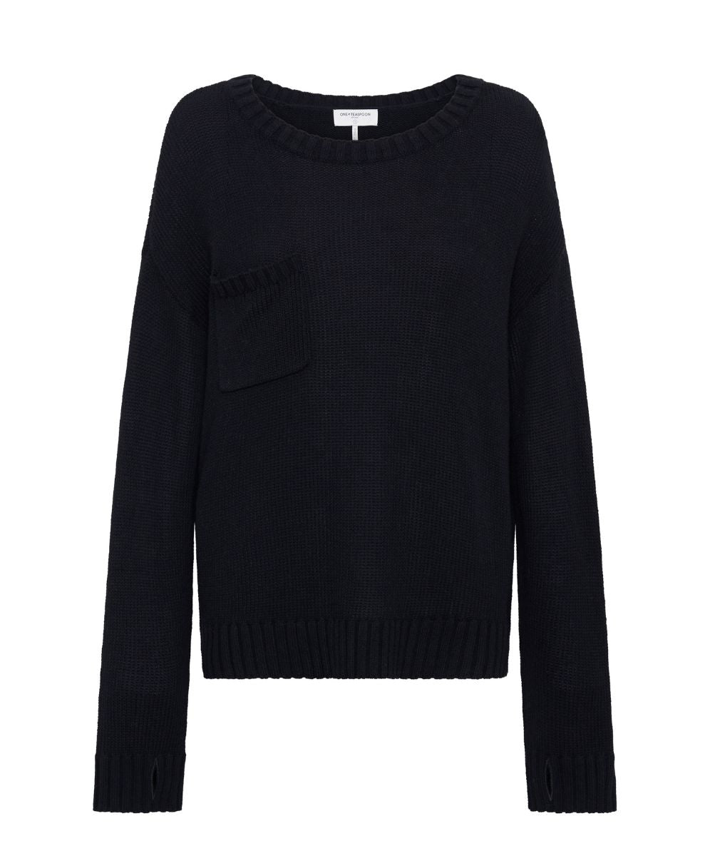 Classic Pocket Chunky Knit Sweater | Black