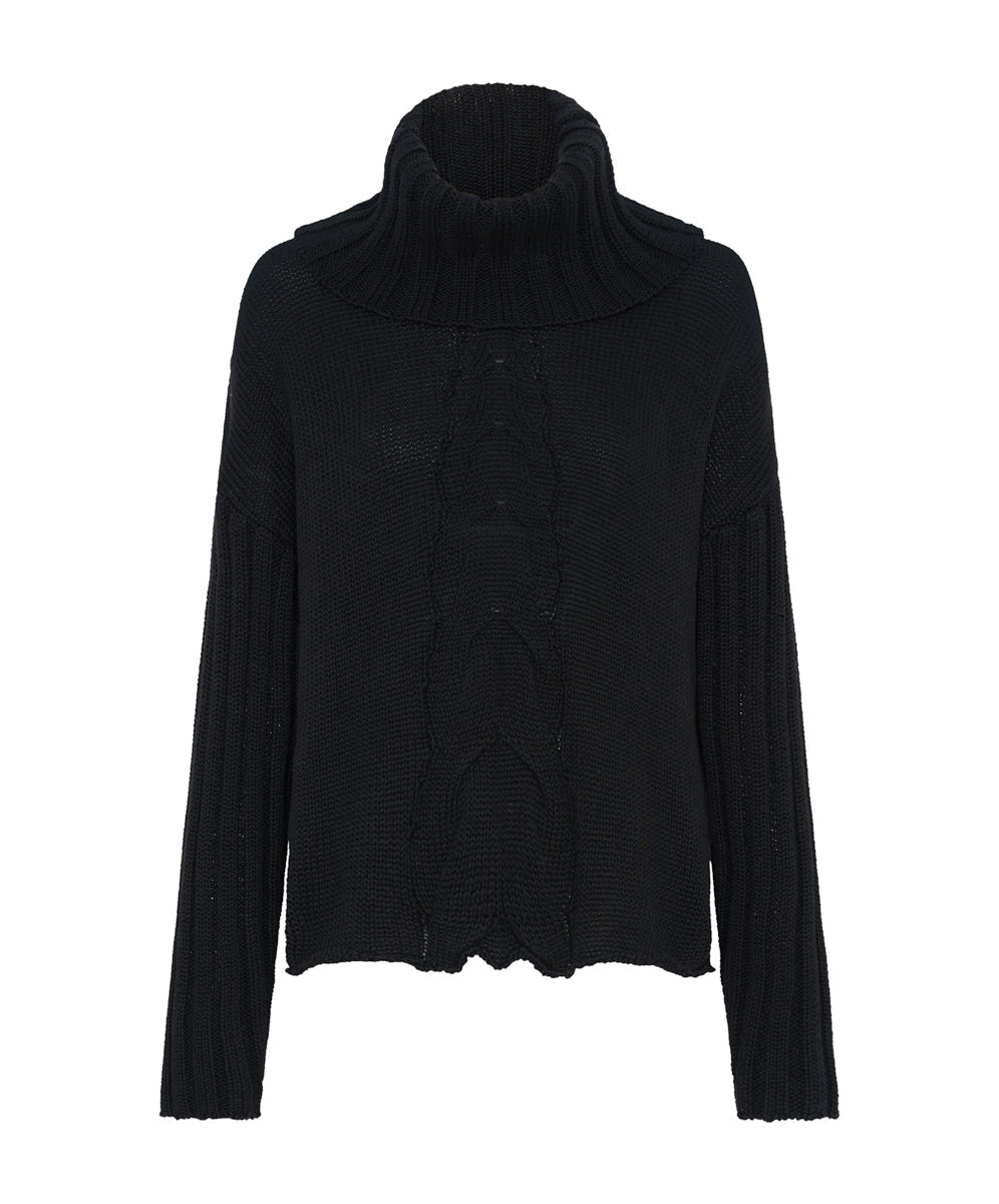 Classic Chunky Roll Neck Knit Sweater | Black