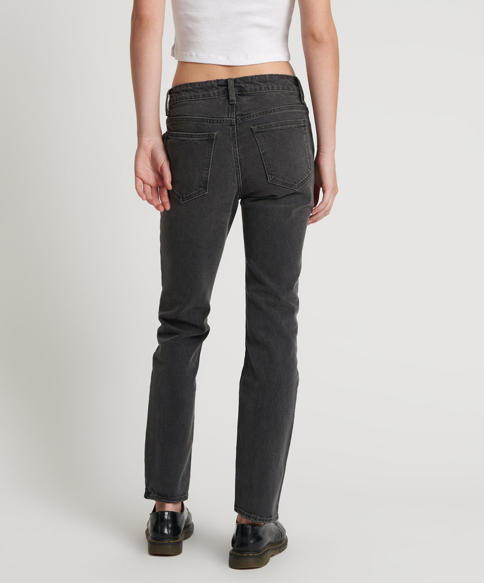 Stixx Low Waist Slim Straight Leg Denim Jeans | Washed Black