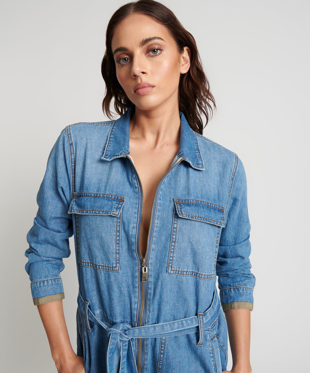 Claudia Long-Length Denim Overalls | Ciao Blue