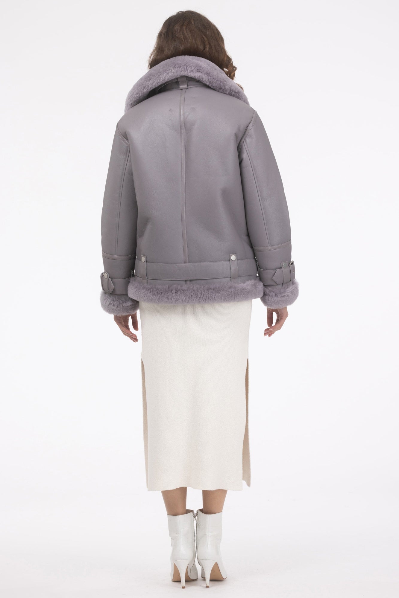 Select Shearling Lamb Zip Moto Jacket | Women | Lilac