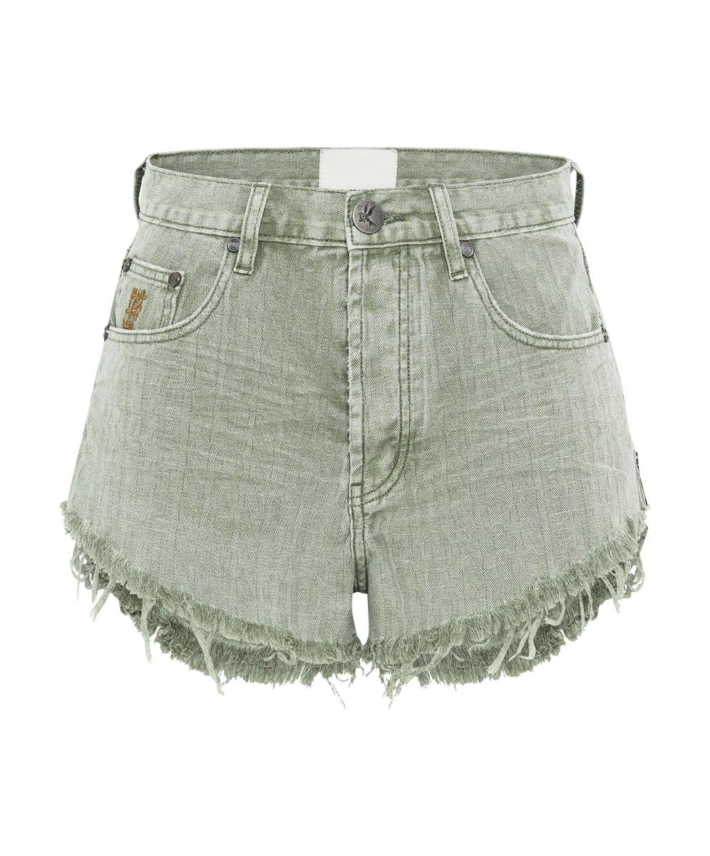 Outlaws Low Waist Mid Length Denim Shorts | Khaki