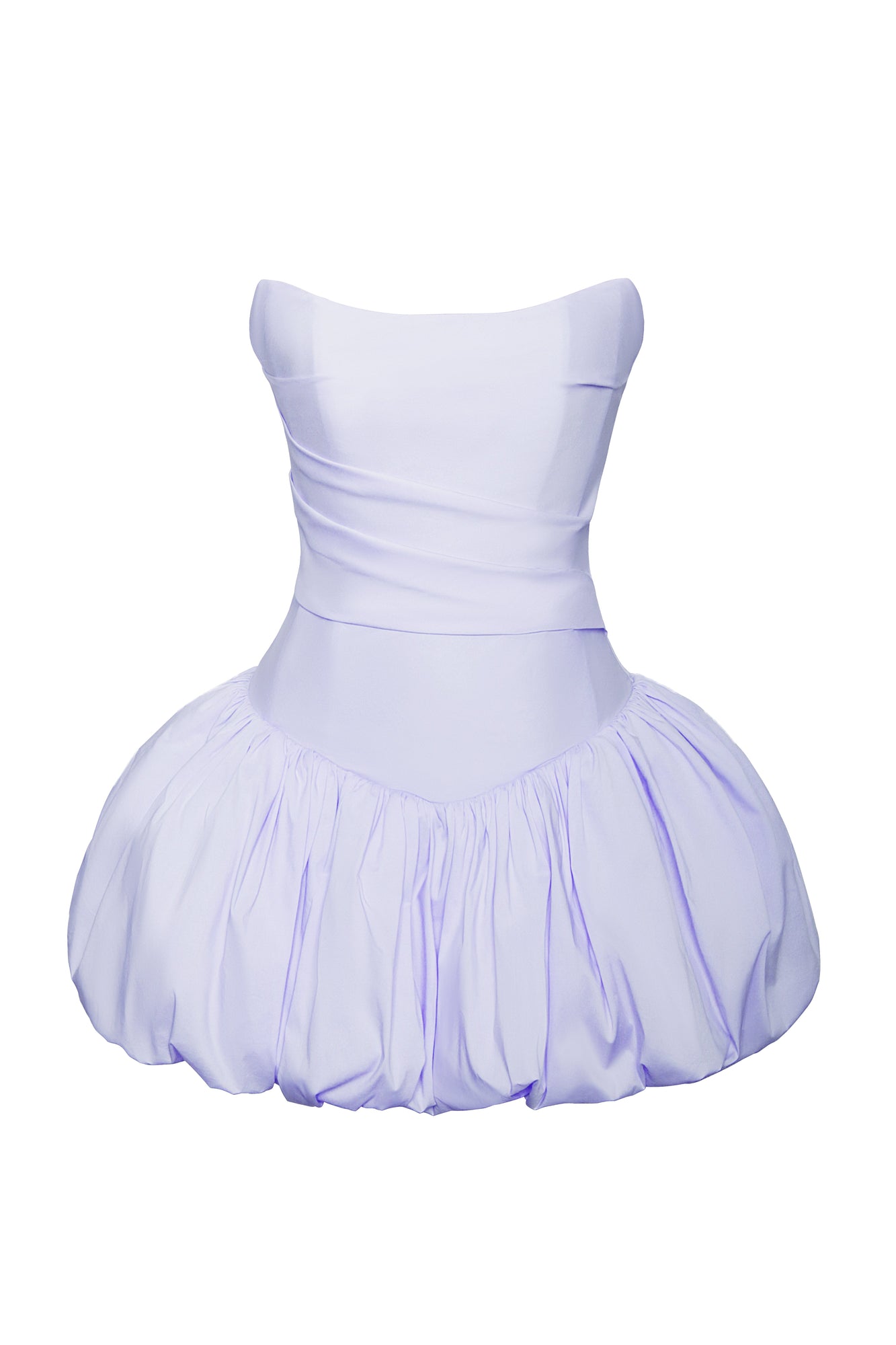 Oletta Cotton Poplin Corset Strapless Bubble Hem Mini Dress | Blue