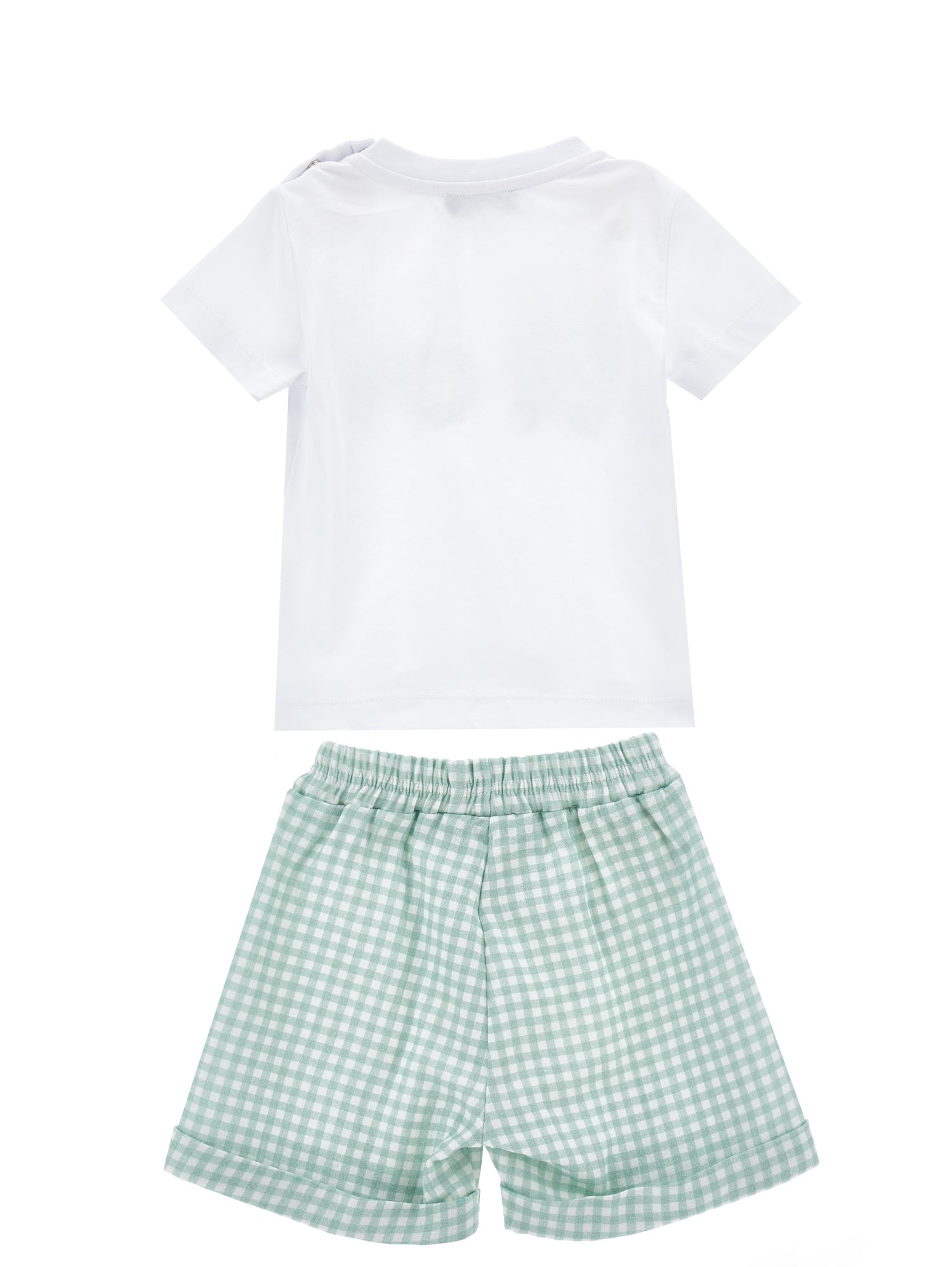 Boys | Set T-Shirt With Gingham Bermuda Shorts | White/Jade Green