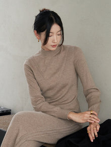 Cashmere Semi-Tall Collar Knit Top | Camel