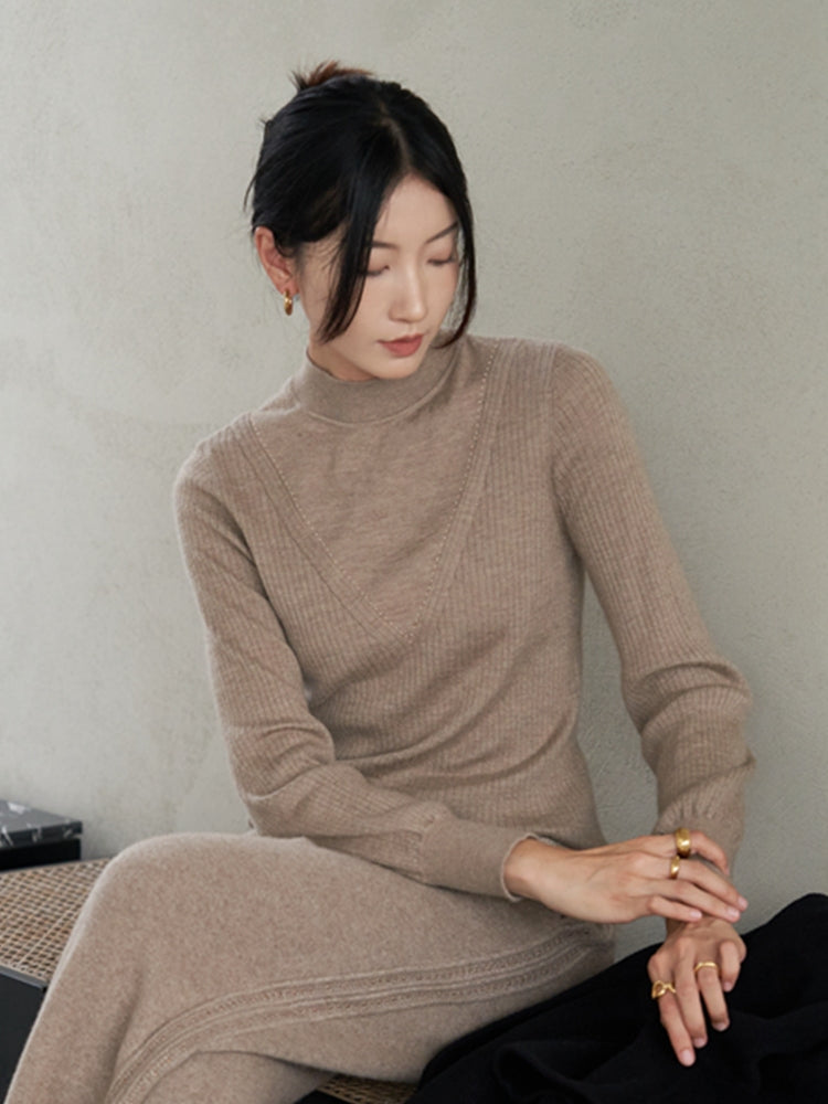 Cashmere Semi-Tall Collar Knit Top | Camel