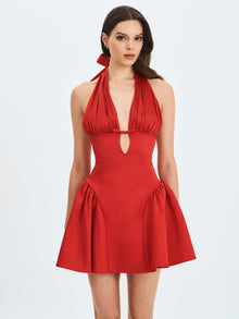 Peyton Plunging Halter Keyhole Mini Dress | Ruby