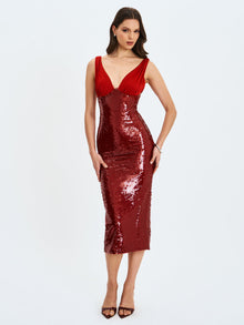 Shanelle Sequin Plunging Midi Dress | Crimson