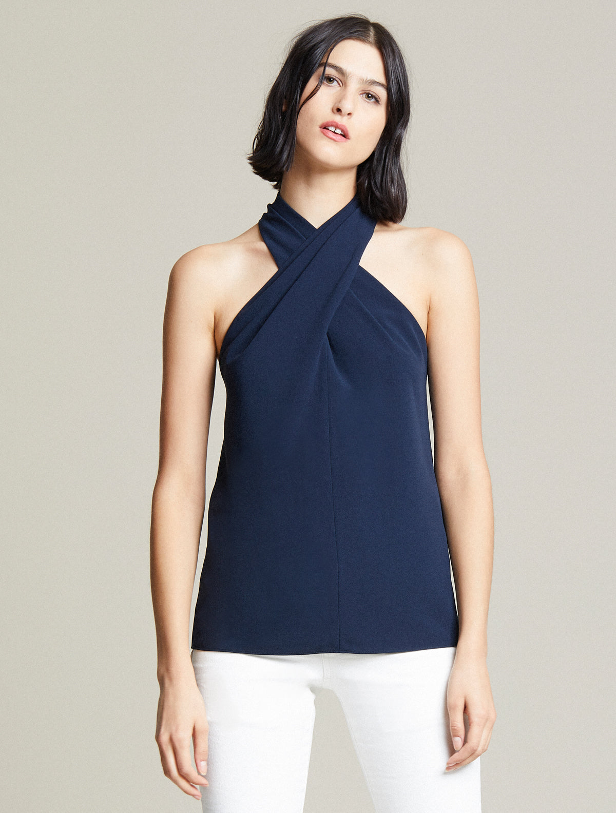 Crepe Cross Neck Top - Halston
