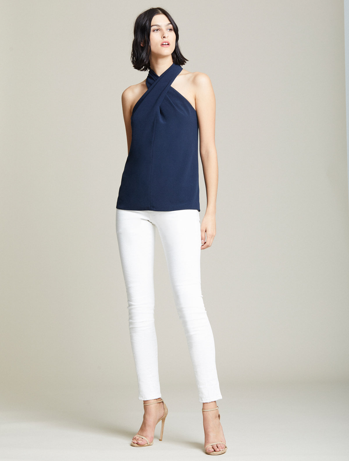Crepe Cross Neck Top - Halston