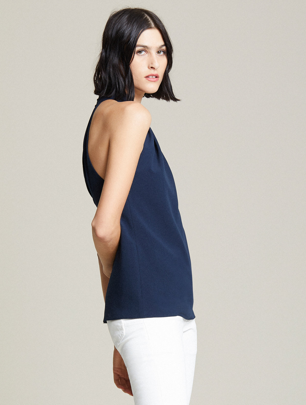 Crepe Cross Neck Top - Halston