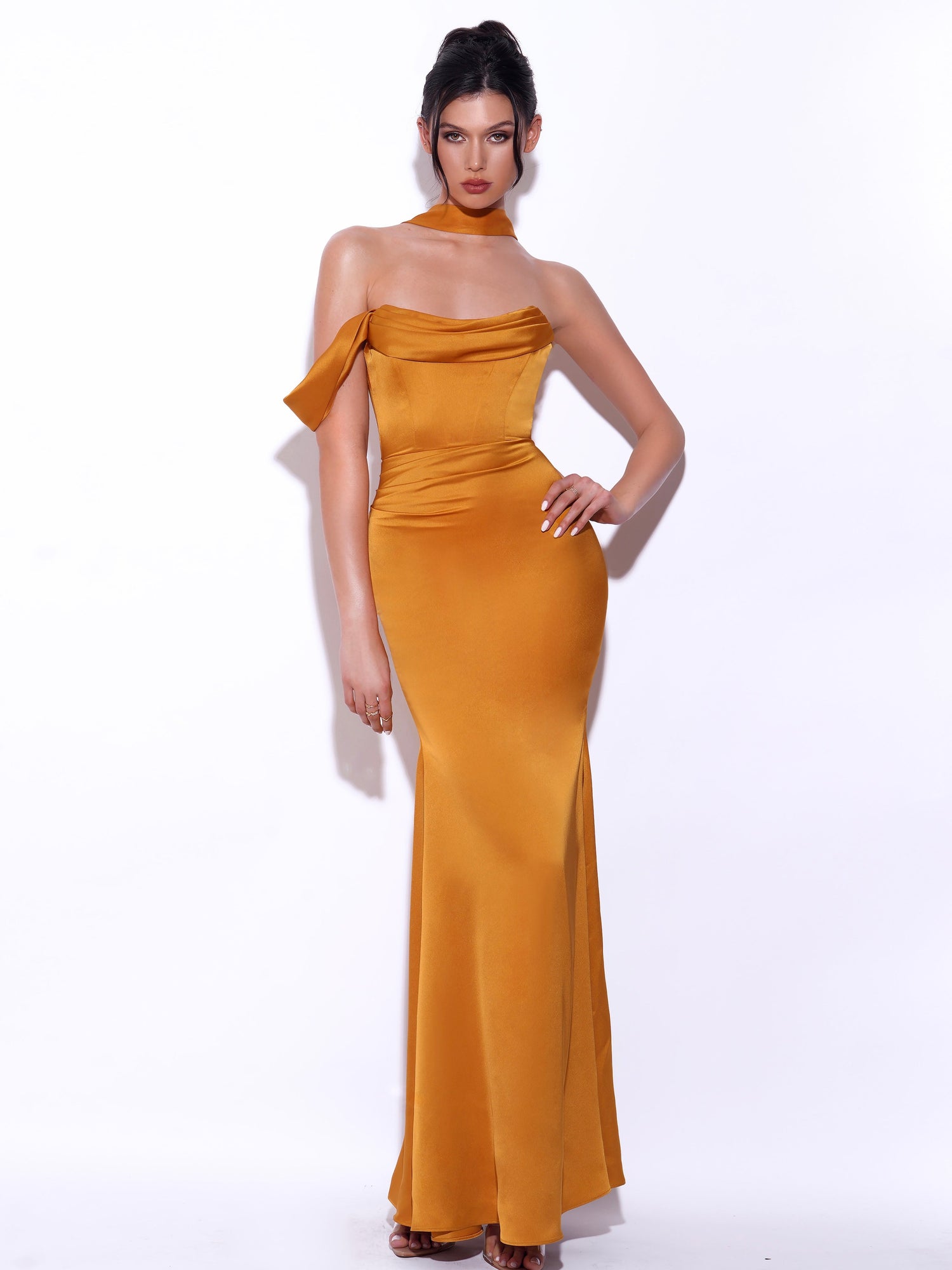 Ivona Halter Neck Double Duchess Satin Gown | Gold