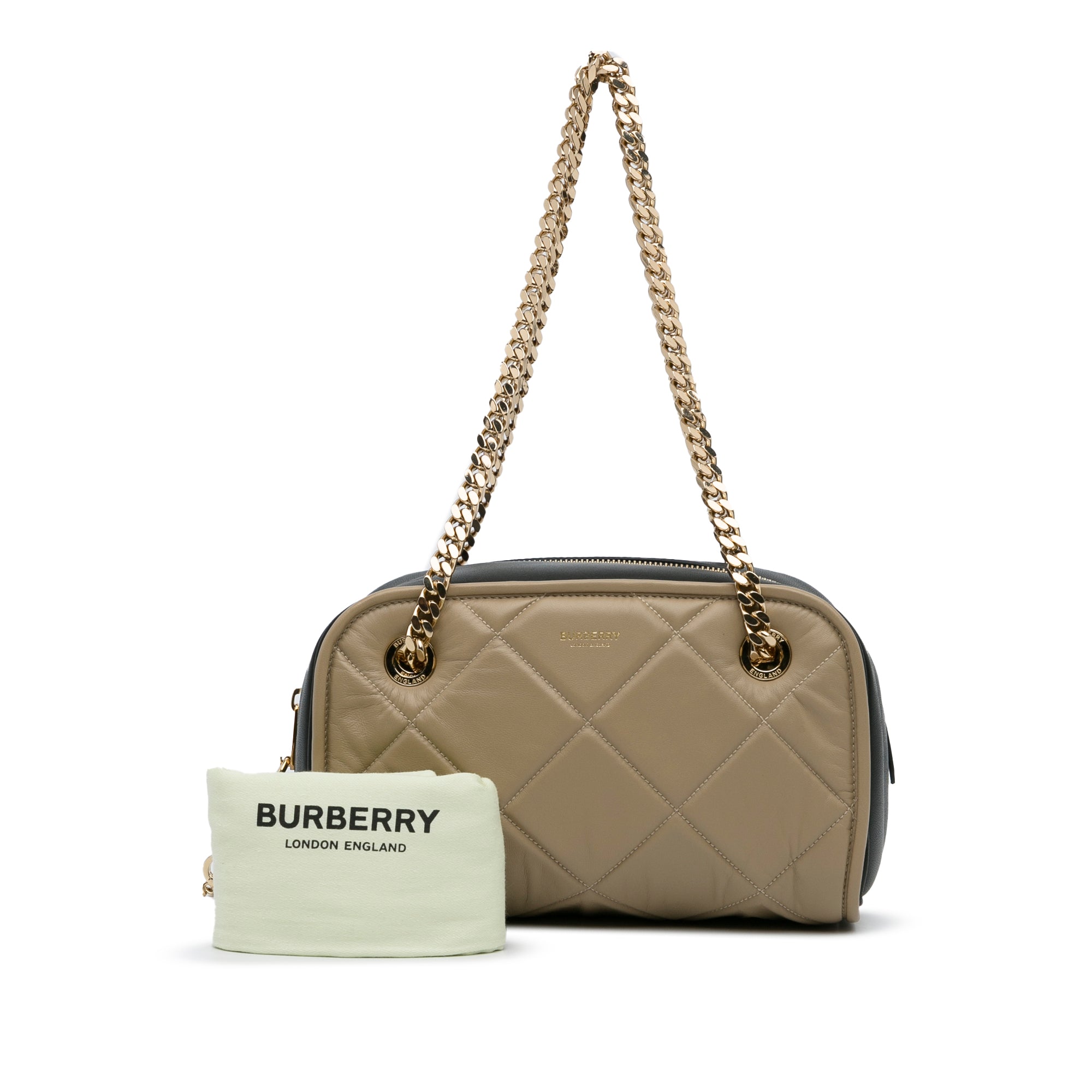 Burberry Pre-Owned Quilted Cube Chain Shoulder Bag | Women | Brown x Taupe