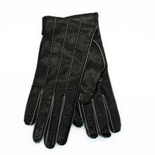 Leather Gloves With Contrast Color Stitches | Black/Vanilla