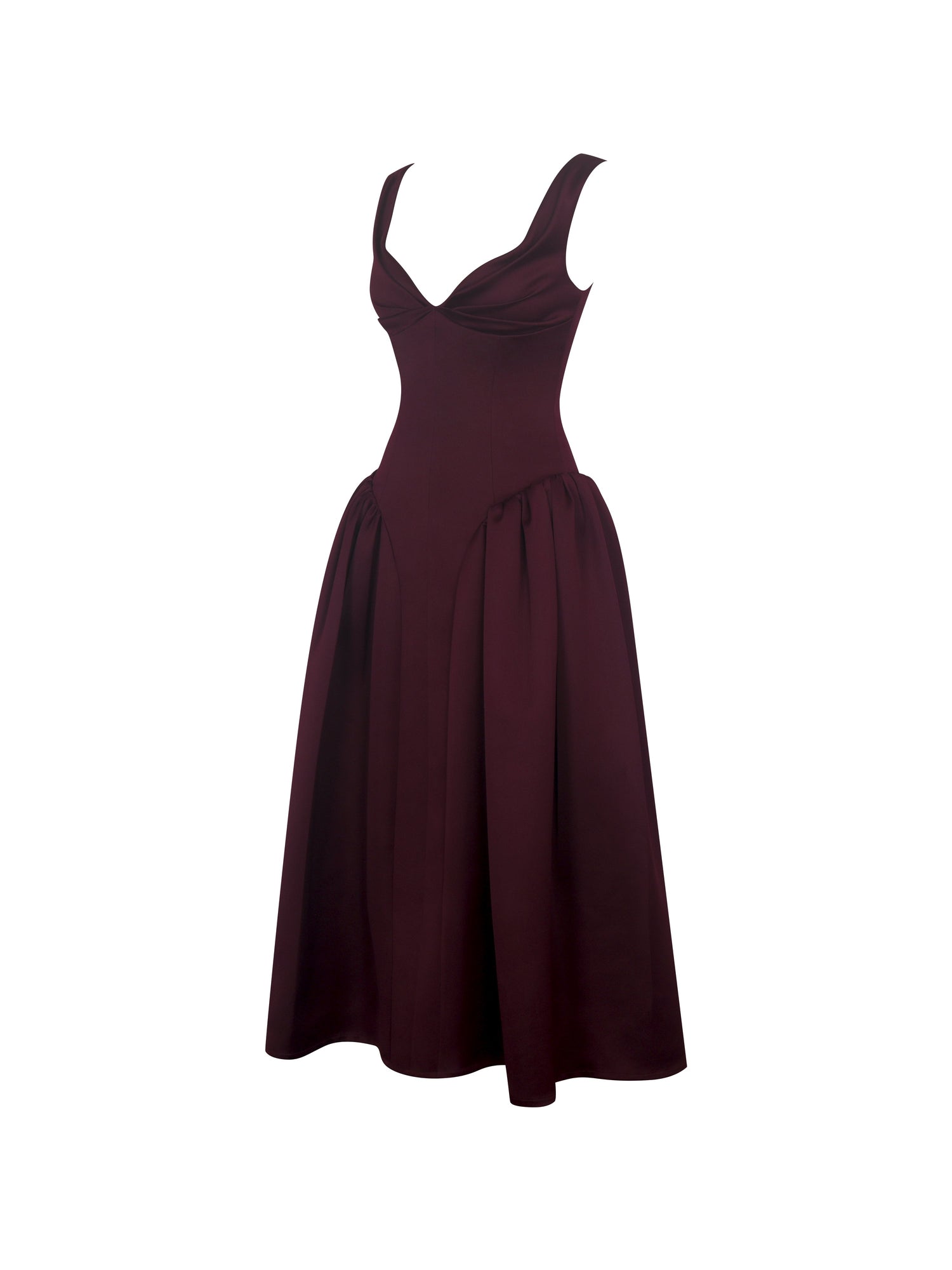 Omella Ruched Bust Sweetheart Flared Midi Dress | Burgundy
