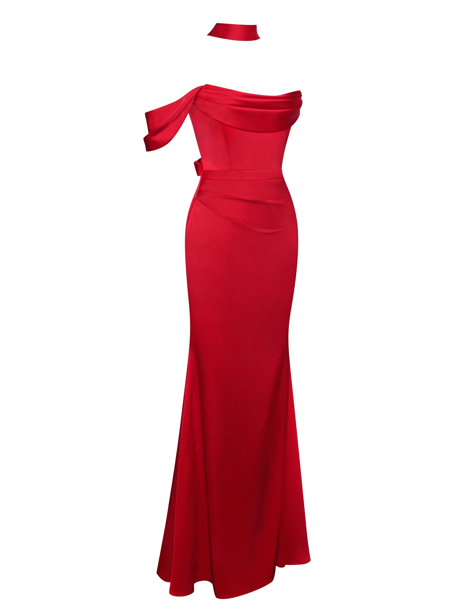 Ivona Halter Neck Double Duchess Satin Gown | Red