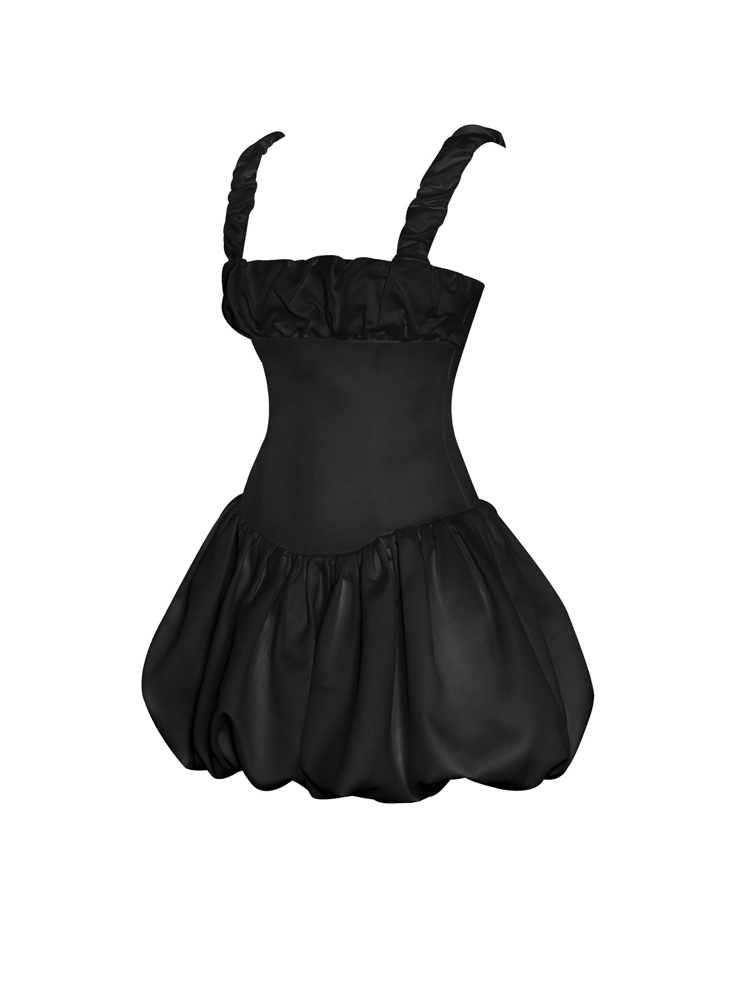 Aubrey Satin Bubble Hem Mini Dress | Black
