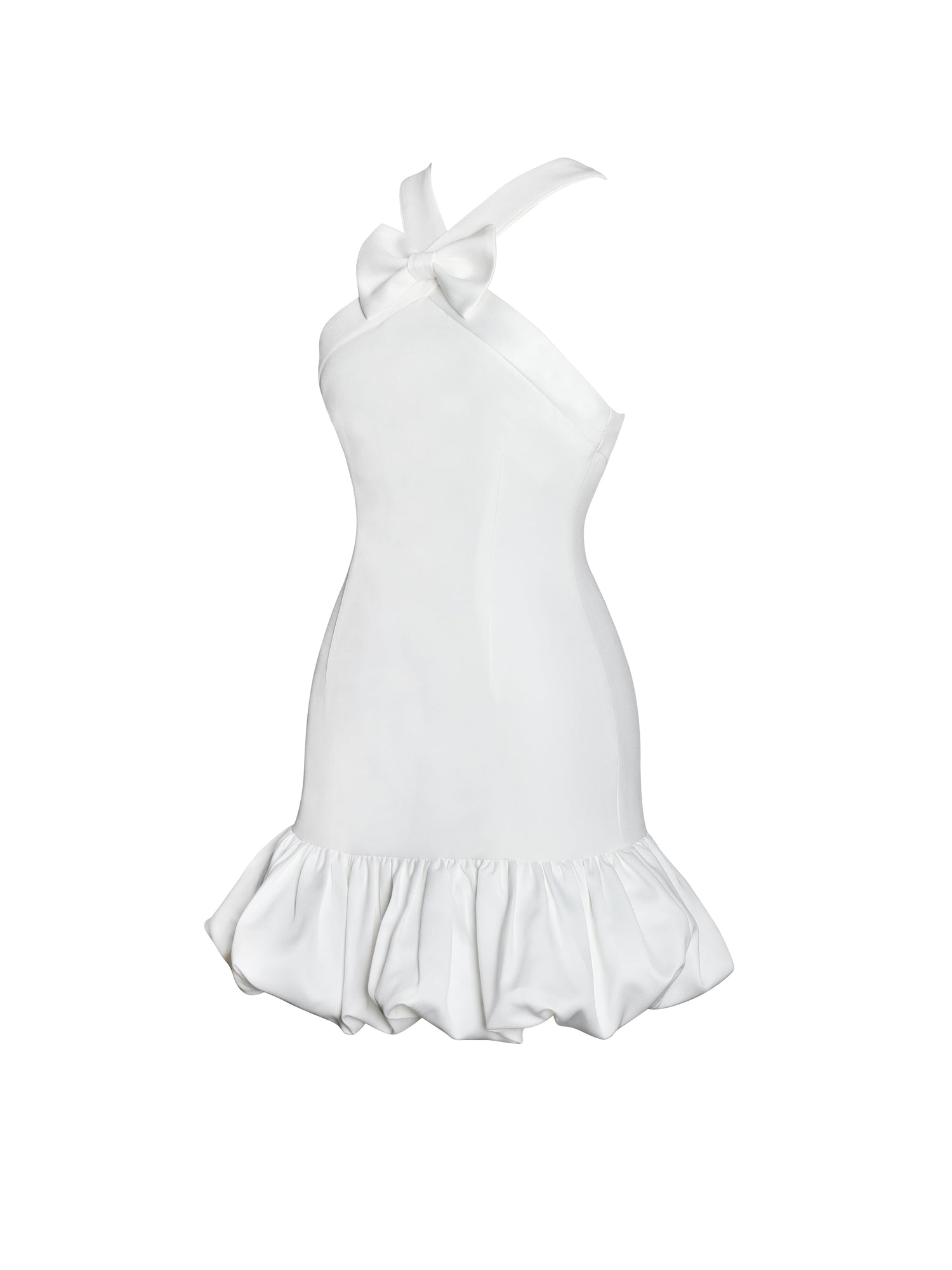 Barbra Cross Straps Bodycon Mini Dress with Bubble Hem | White