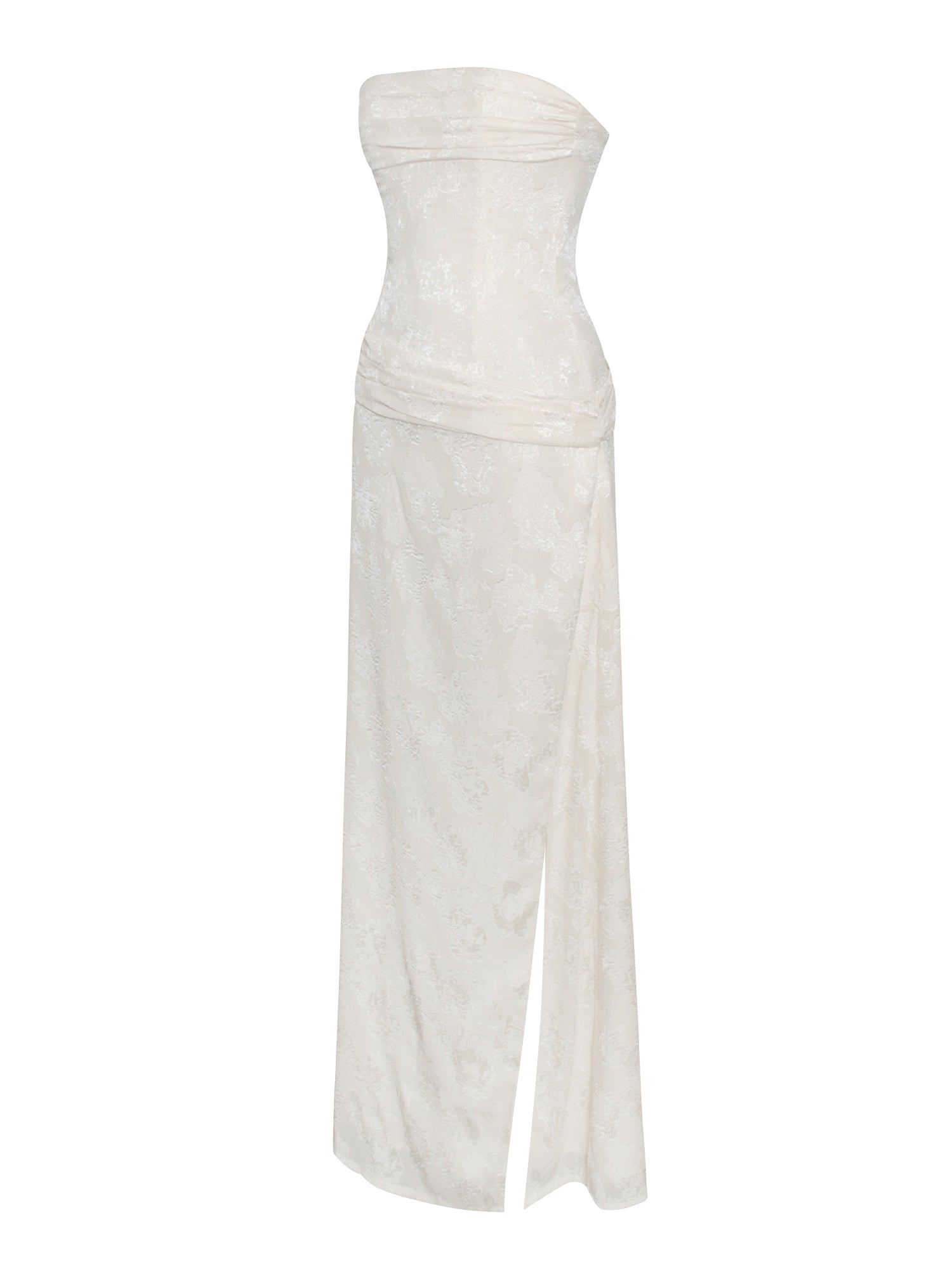 Xatia Jacquard Textured High Slit Maxi Dress | Off White