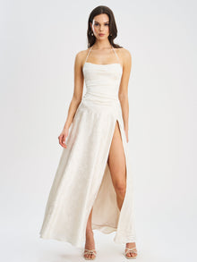 Raegan Jacquard Ruched Maxi Dress | Pearl White