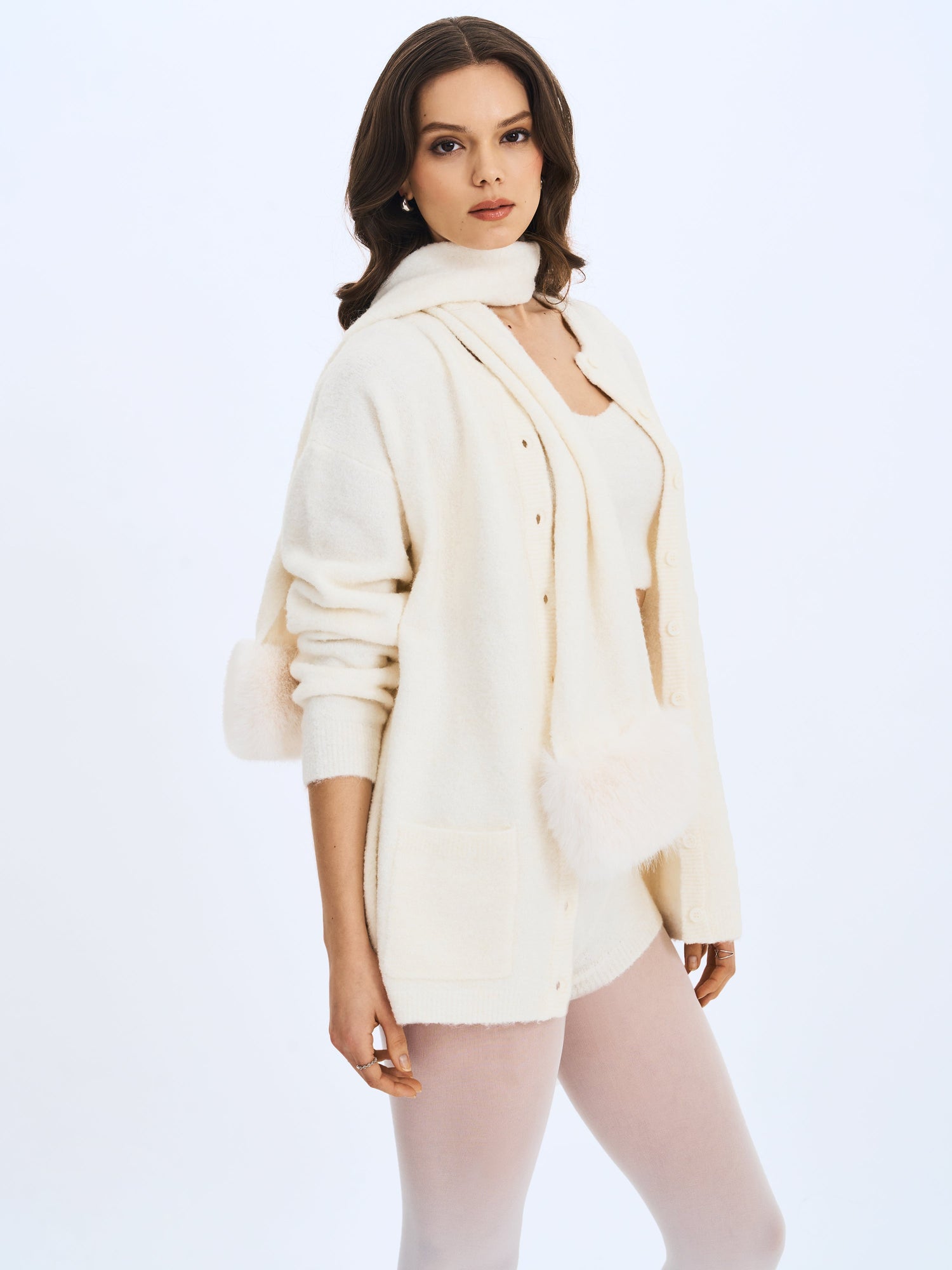 Orla Wool-Blend Ribbed Knit Cardigan | White