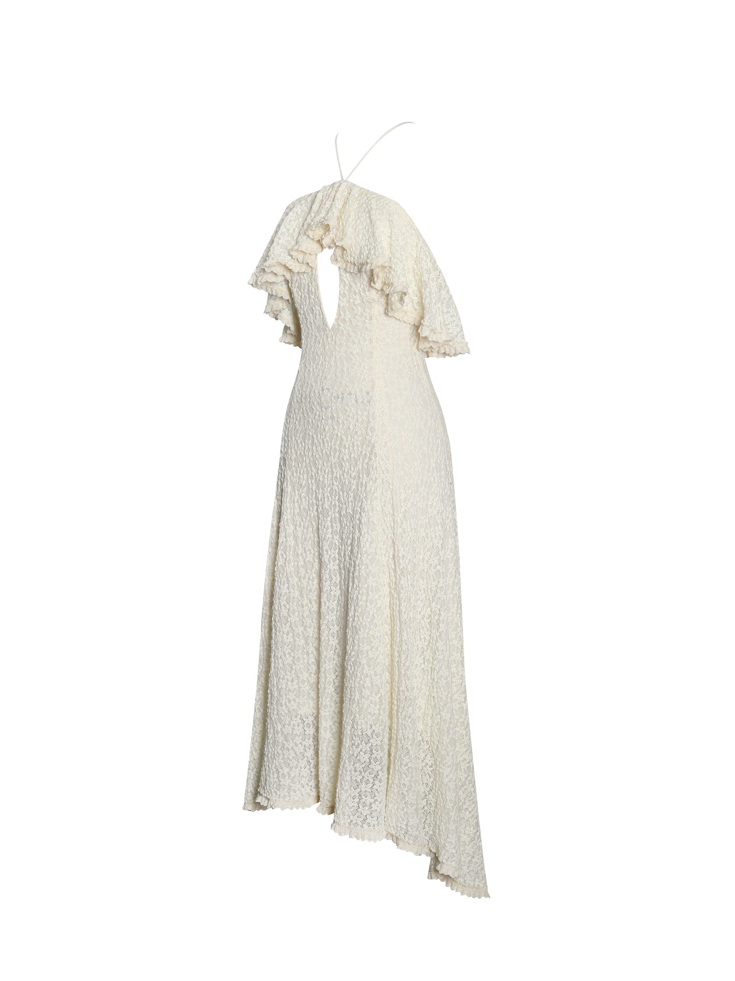 Idra Lace Trim Sleeveless Crochet Midi Trailing Dress | Beige