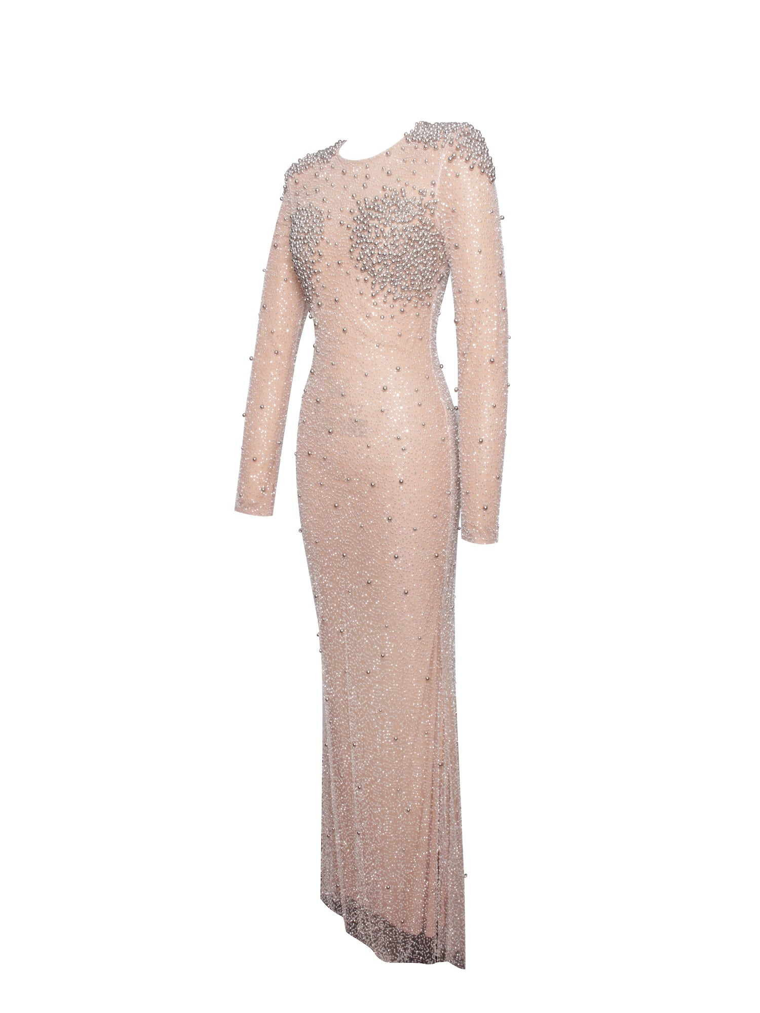 Rita Embroidered Mesh Beaded Mermaid Gown | Silver