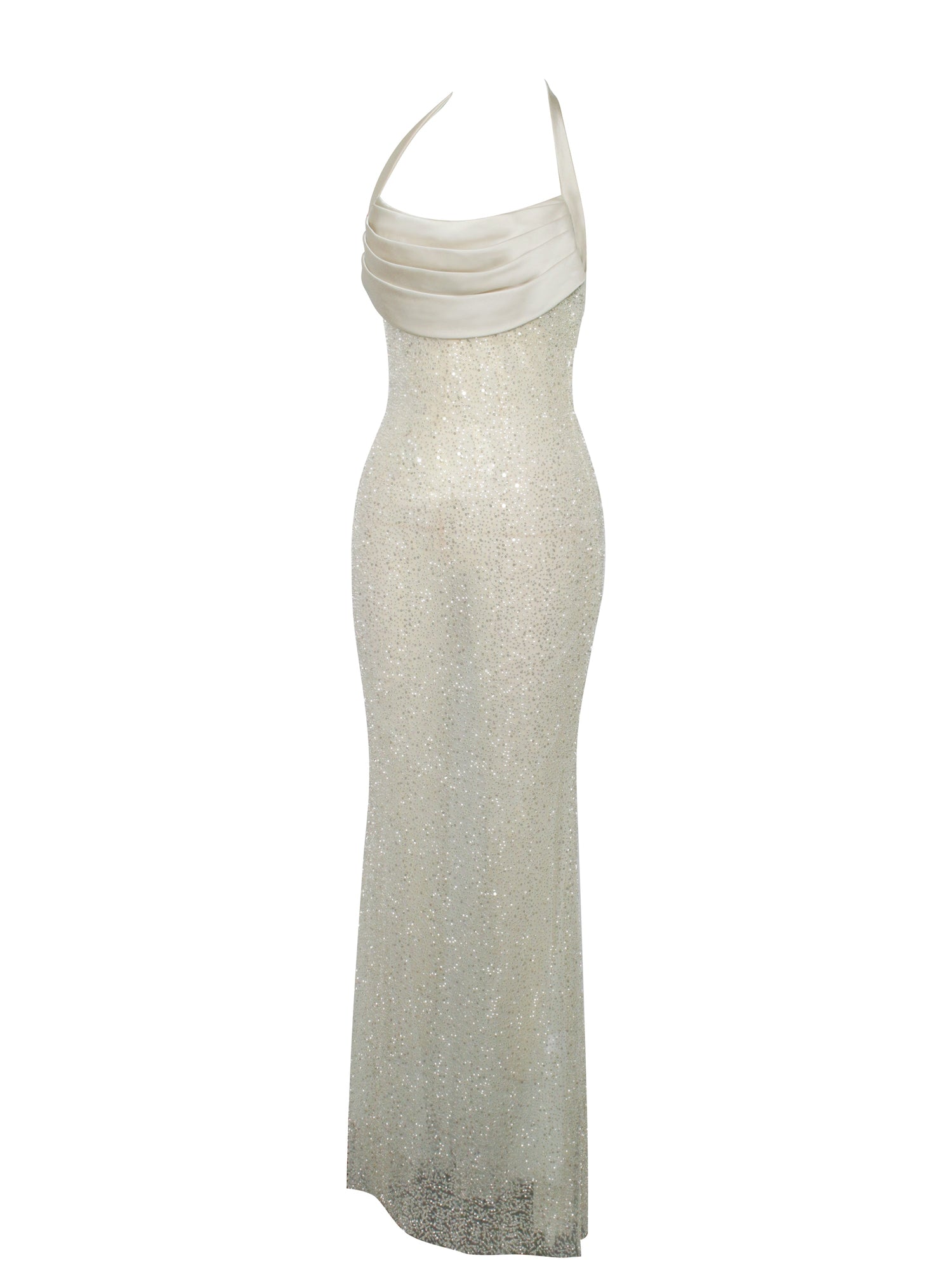 Zahya Halter Backless Beaded Mesh Gown | Lime