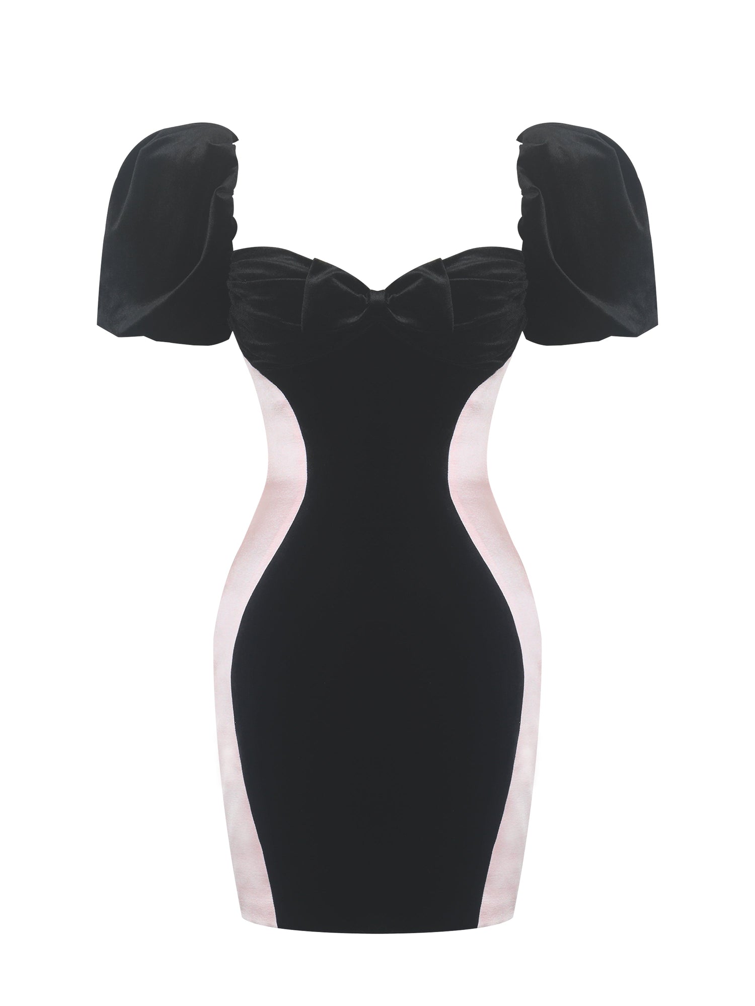 Nova Contoured Sweetheart Puff Sleeve Mini Dress | Black