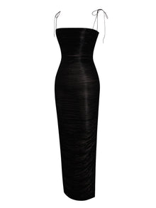 The Glint Ruched Chiffon Long Maxi Dress | Black
