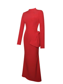 Radha Backless Longsleeve Maxi Dress with Bow | Red