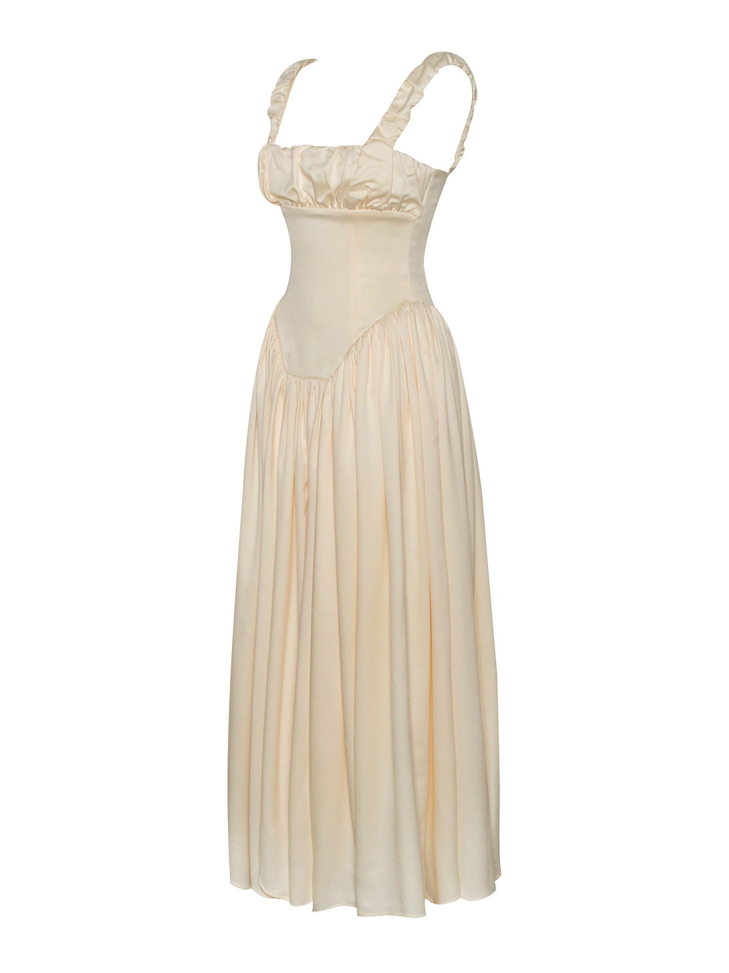Noreen Satin Drop Waist Maxi Sundress | Egg White