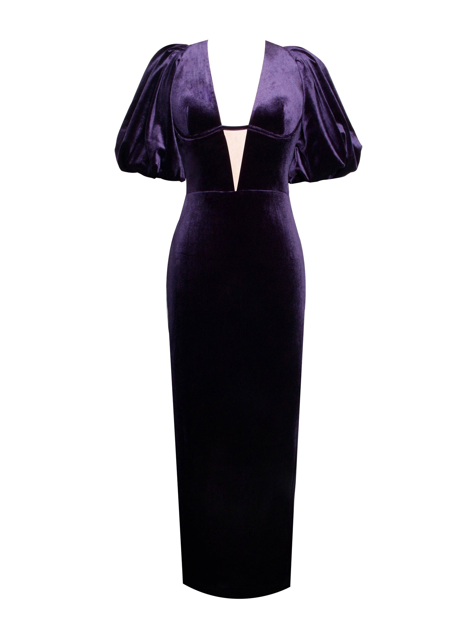 Coraline Velvet Bubble Sleeve Backless Maxi Dress | Purple