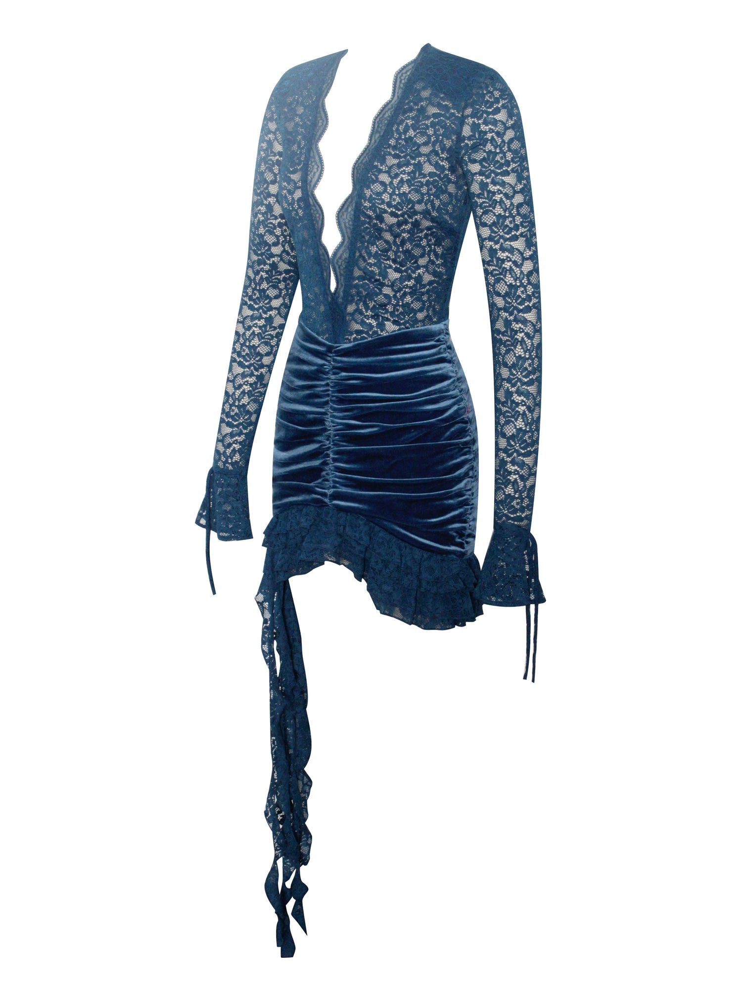 Nadina Lace Velvet Mini Dress | Teal