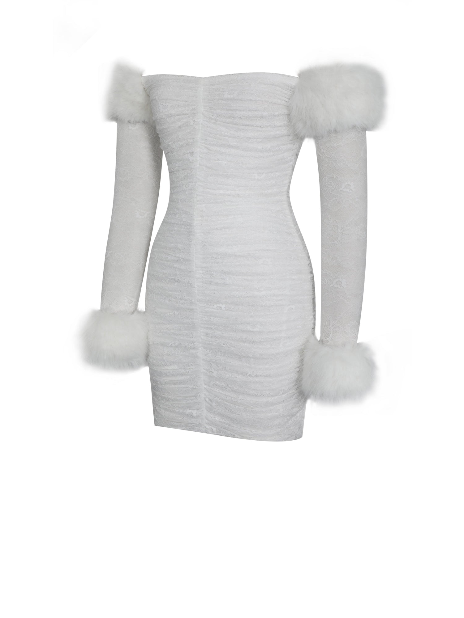 Lani Lace Off-Shoulder Ruched Mini Dress | White
