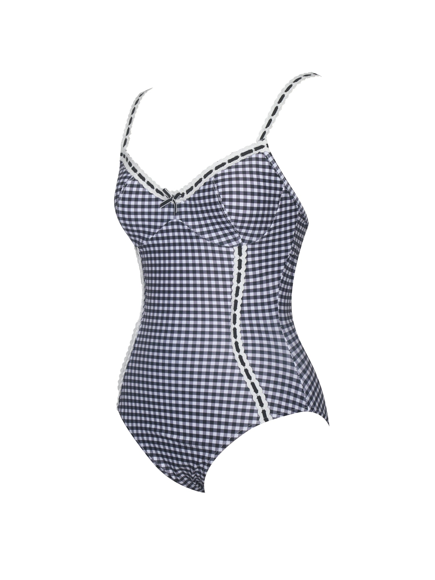 Gigi Lace Strap Backless Swimsuit | Black Gingham